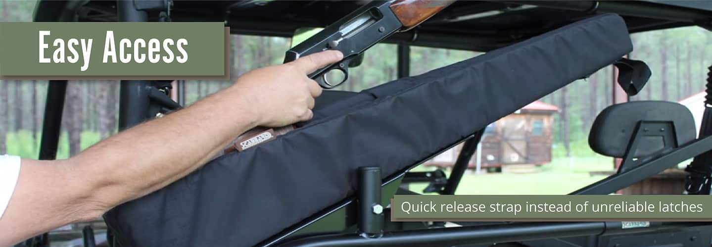 Scabbard: Easy Access. Quick release strap instead of unreliable latches.